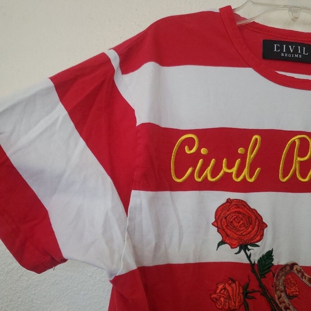 Civil Regime T-Shirt Product of the Poison Red Striped Size M Snake and Rose - Picture 6 of 14